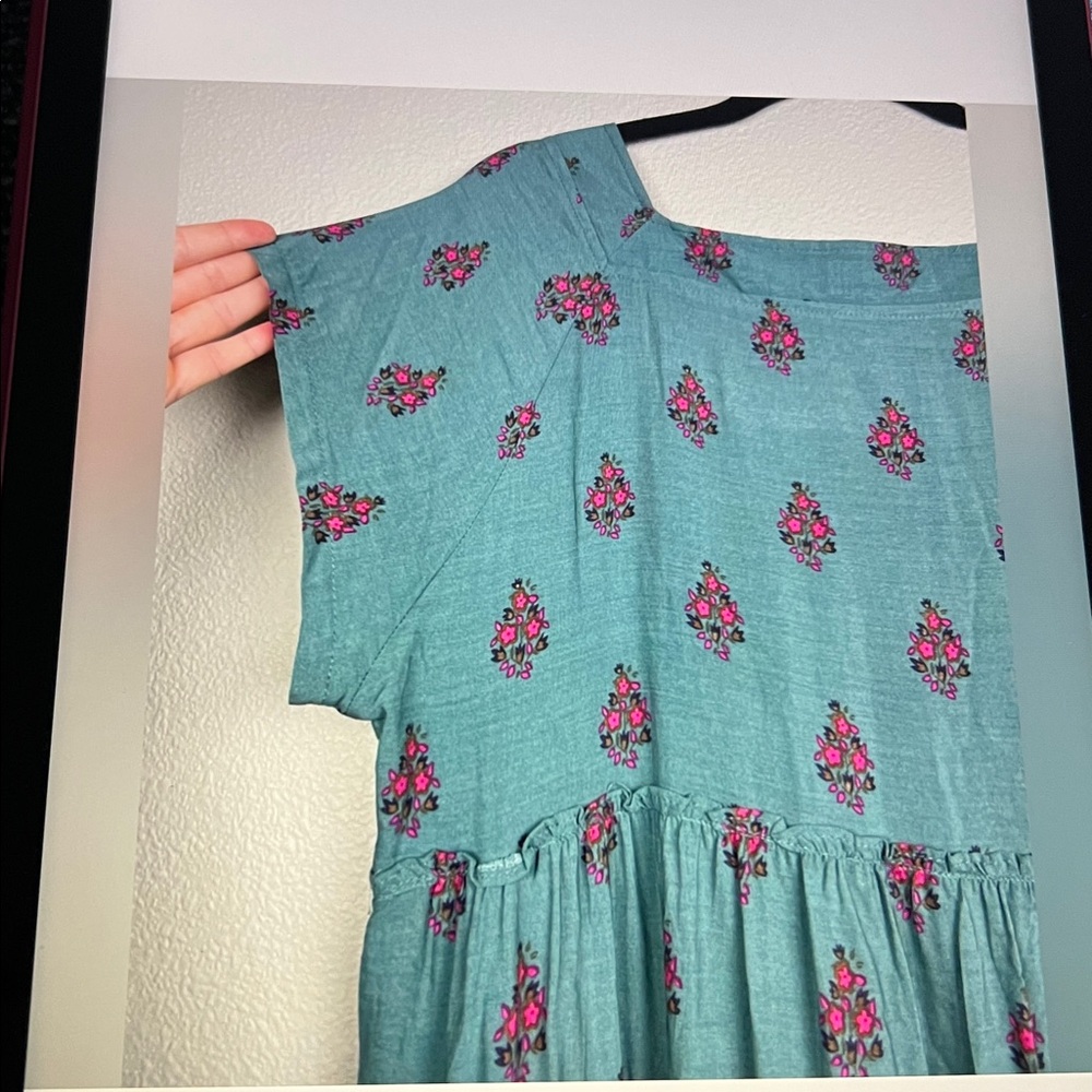 NATURAL LIFE Women’s L/XL NWT Tiered Floral Maxi Dress Blue Short Sleeve Boho - Picture 4 of 4